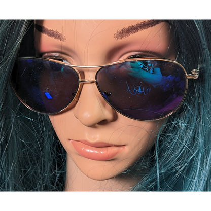 Cole Haan C669 Silver Tone And Tortoise Blue Mirror Aviator Sunglasses