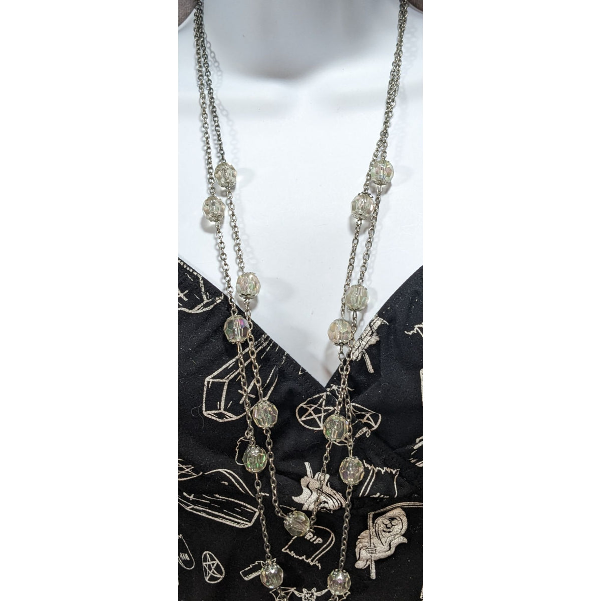 Ethereal Fairycore Aurora Borealis Acrylic Bead Station Necklace 28 Inch
