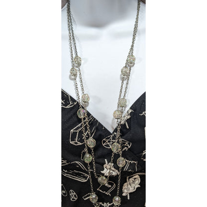 Ethereal Fairycore Aurora Borealis Acrylic Bead Station Necklace 28 Inch