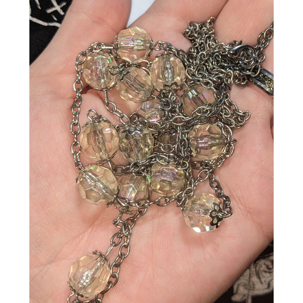 Ethereal Fairycore Aurora Borealis Acrylic Bead Station Necklace 28 Inch