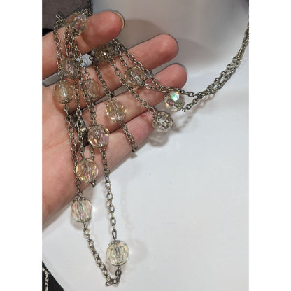 Ethereal Fairycore Aurora Borealis Acrylic Bead Station Necklace 28 Inch