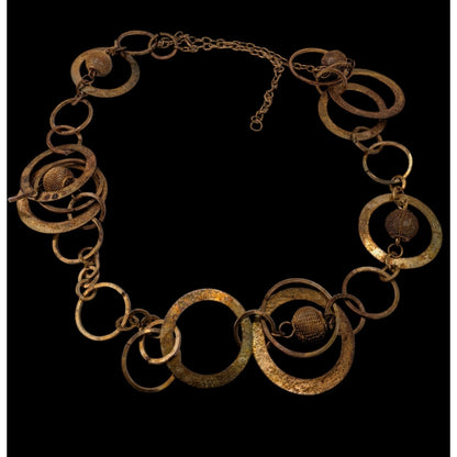 Vintage Glam Gold/Copper-Toned Statement Necklace With Textured Circle & Sphere Links
