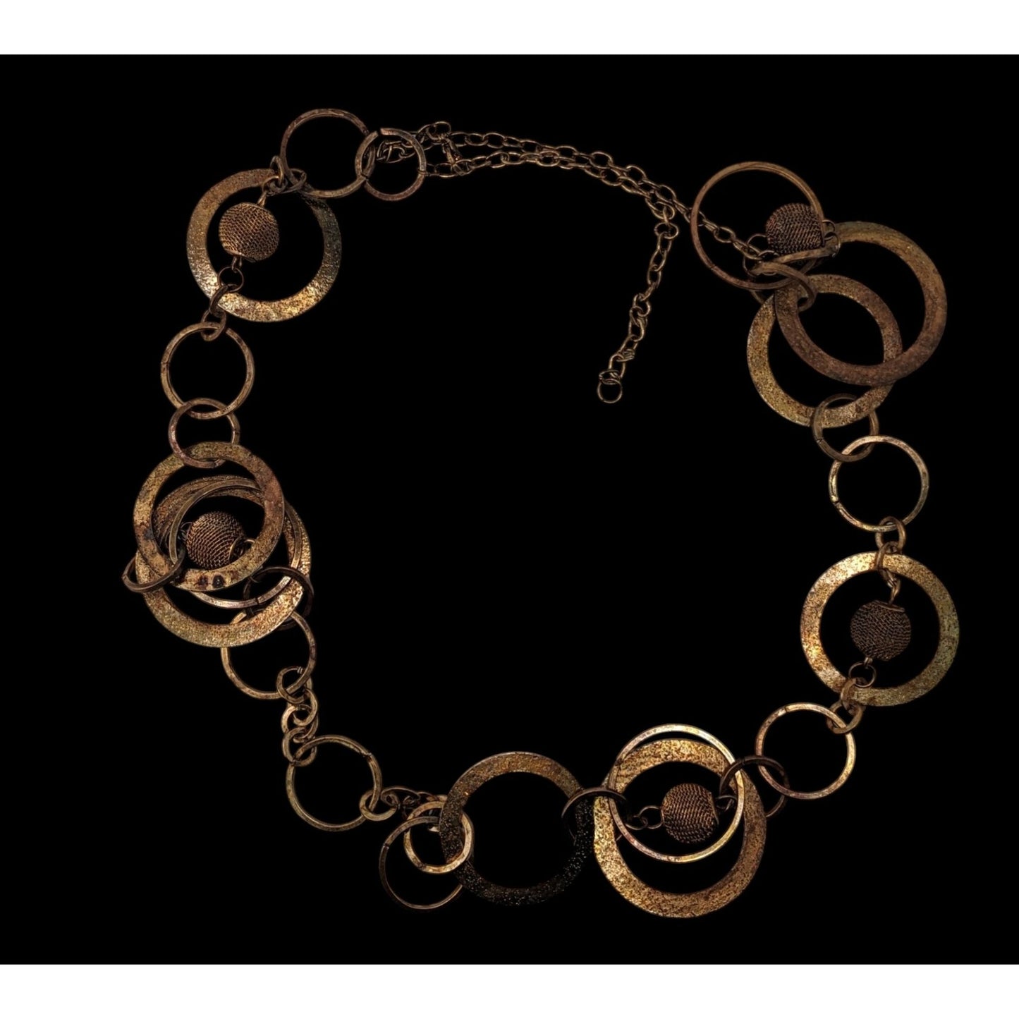 Vintage Glam Gold/Copper-Toned Statement Necklace With Textured Circle & Sphere Links