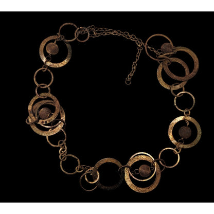 Vintage Glam Gold/Copper-Toned Statement Necklace With Textured Circle & Sphere Links