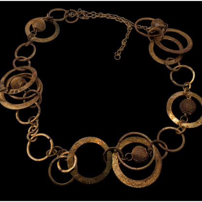 Vintage Glam Gold/Copper-Toned Statement Necklace With Textured Circle & Sphere Links