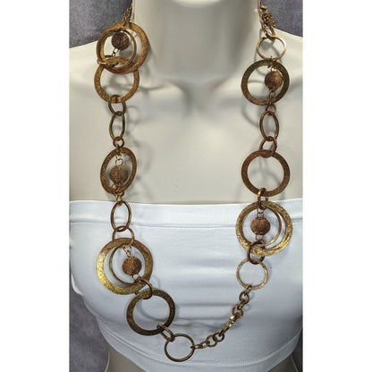 Vintage Glam Gold/Copper-Toned Statement Necklace With Textured Circle & Sphere Links