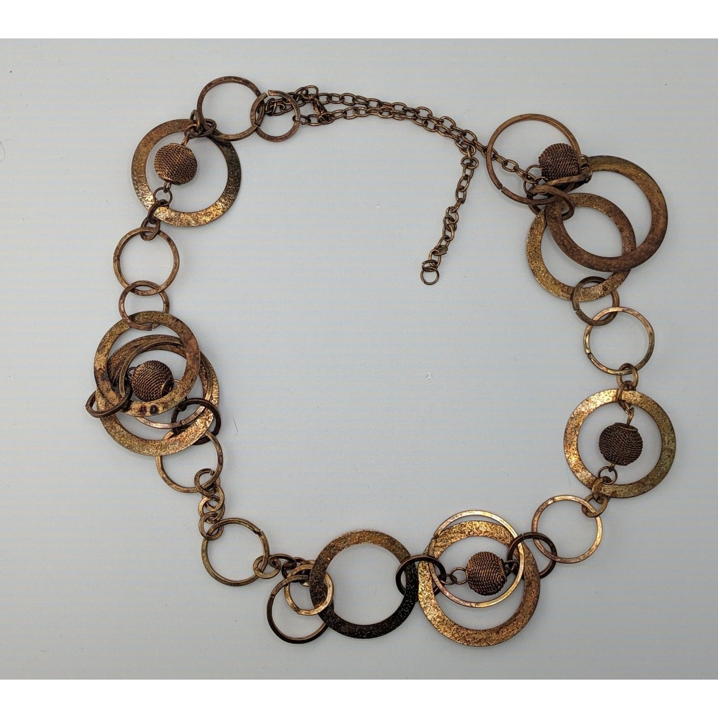 Vintage Glam Gold/Copper-Toned Statement Necklace With Textured Circle & Sphere Links