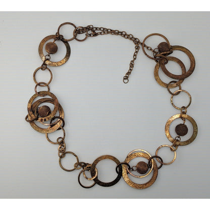 Vintage Glam Gold/Copper-Toned Statement Necklace With Textured Circle & Sphere Links