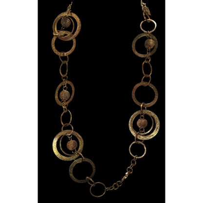 Vintage Glam Gold/Copper-Toned Statement Necklace With Textured Circle & Sphere Links