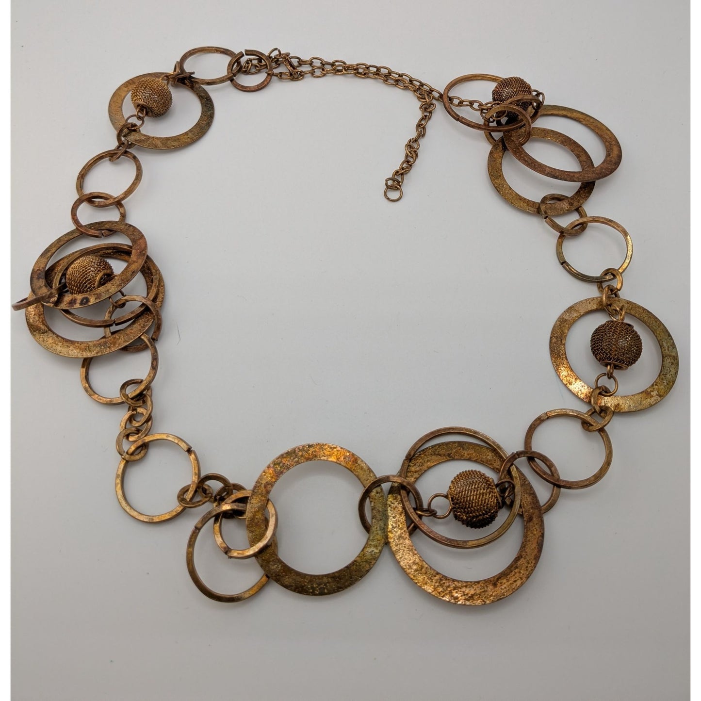 Vintage Glam Gold/Copper-Toned Statement Necklace With Textured Circle & Sphere Links