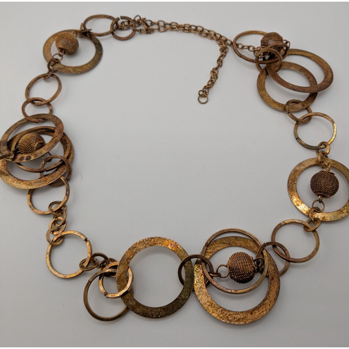 Vintage Glam Gold/Copper-Toned Statement Necklace With Textured Circle & Sphere Links