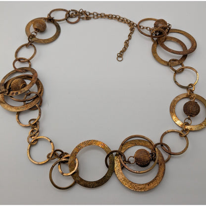 Vintage Glam Gold/Copper-Toned Statement Necklace With Textured Circle & Sphere Links