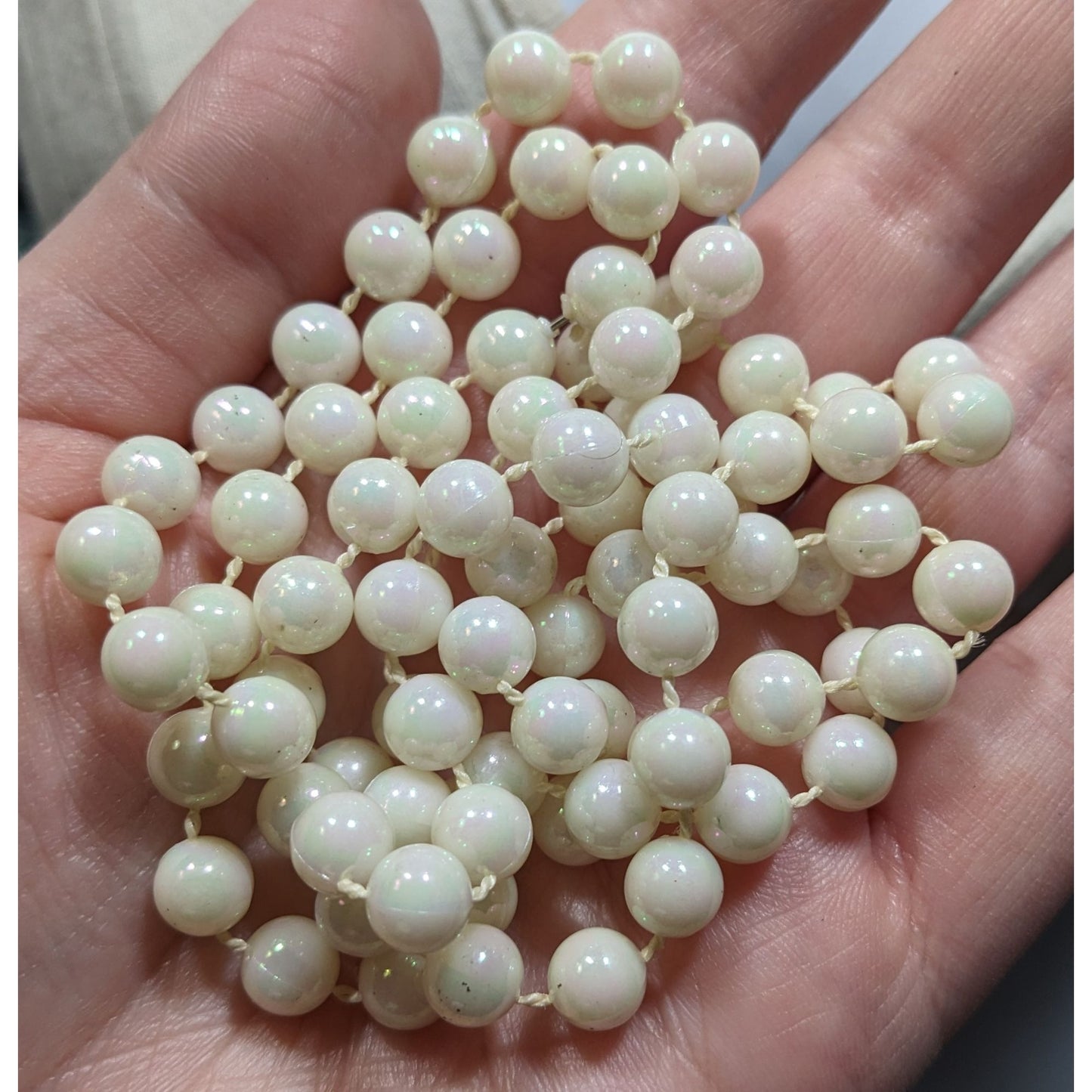 Iridescent White Faux Pearl Beaded Necklace