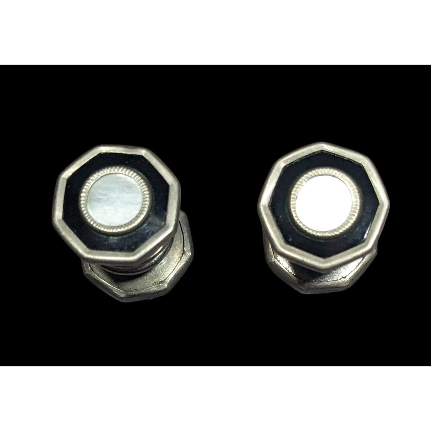 Vintage Mother Of Pearl Silver Tone Snap Cuff Links