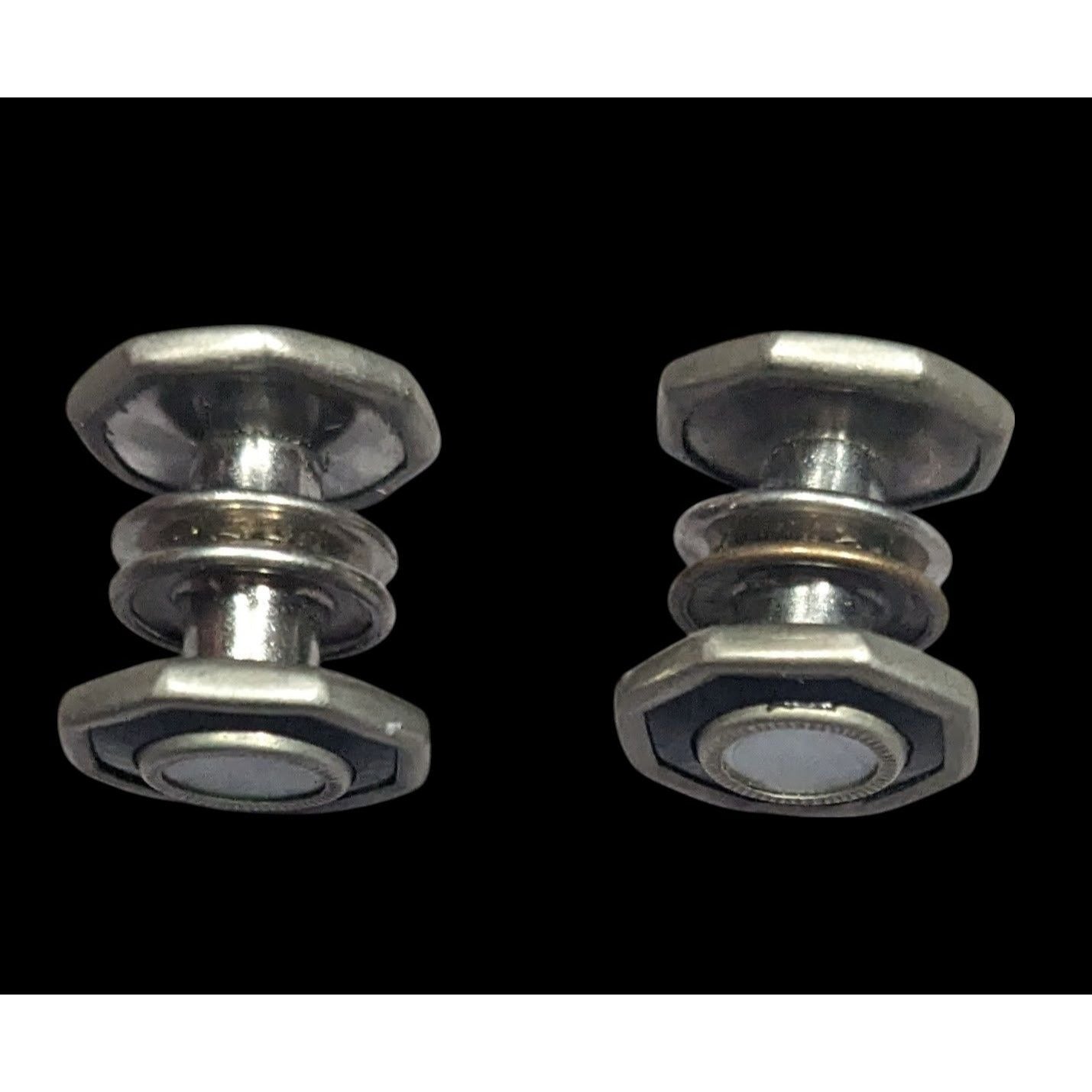 Vintage Mother Of Pearl Silver Tone Snap Cuff Links