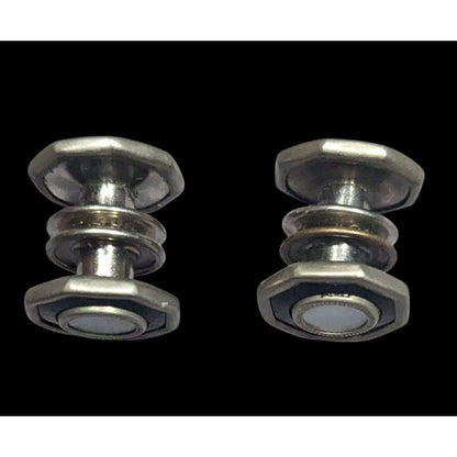 Vintage Mother Of Pearl Silver Tone Snap Cuff Links