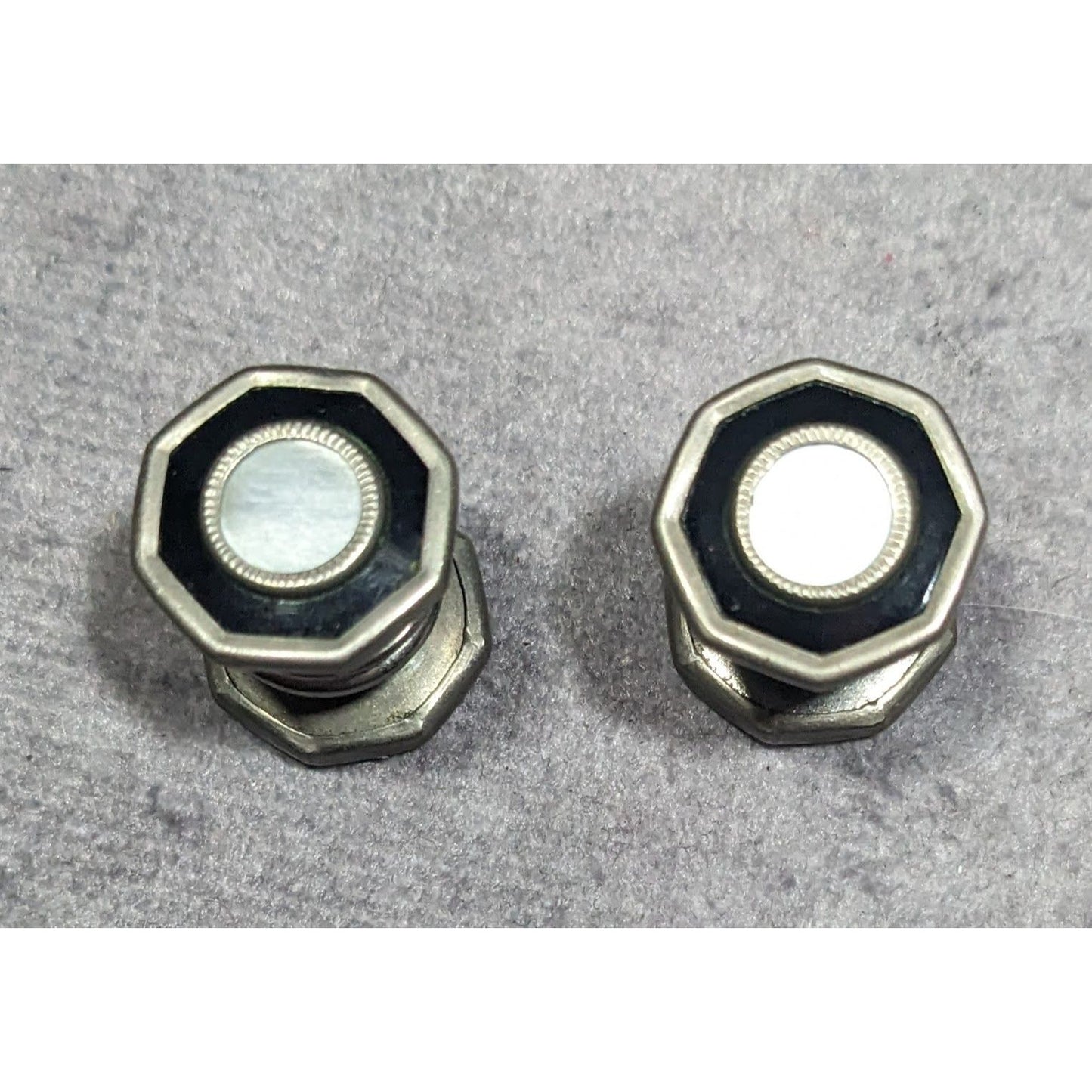 Vintage Mother Of Pearl Silver Tone Snap Cuff Links