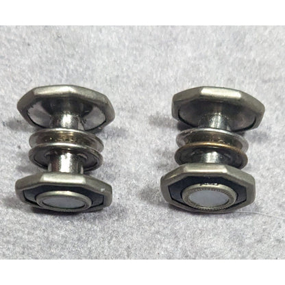 Vintage Mother Of Pearl Silver Tone Snap Cuff Links