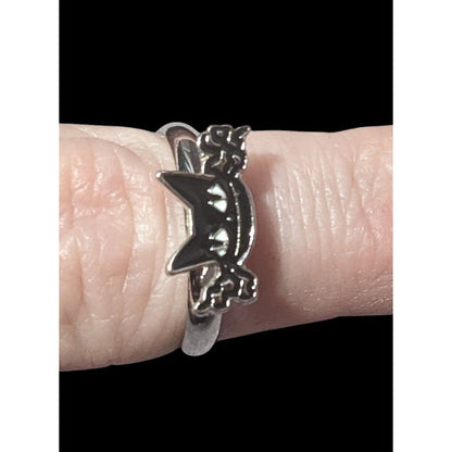 Gothic Spooky Cat Black And Silver Tone Adjustable Ring Size 7 1/2