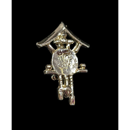 Vintage Cuckoo Clock Silver Tone Brooch (Missing Piece)