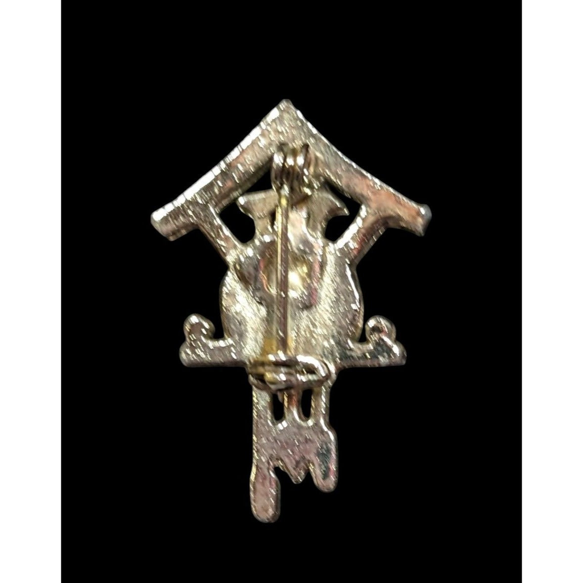 Vintage Cuckoo Clock Silver Tone Brooch (Missing Piece)