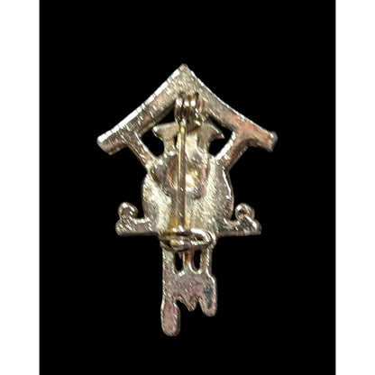 Vintage Cuckoo Clock Silver Tone Brooch (Missing Piece)
