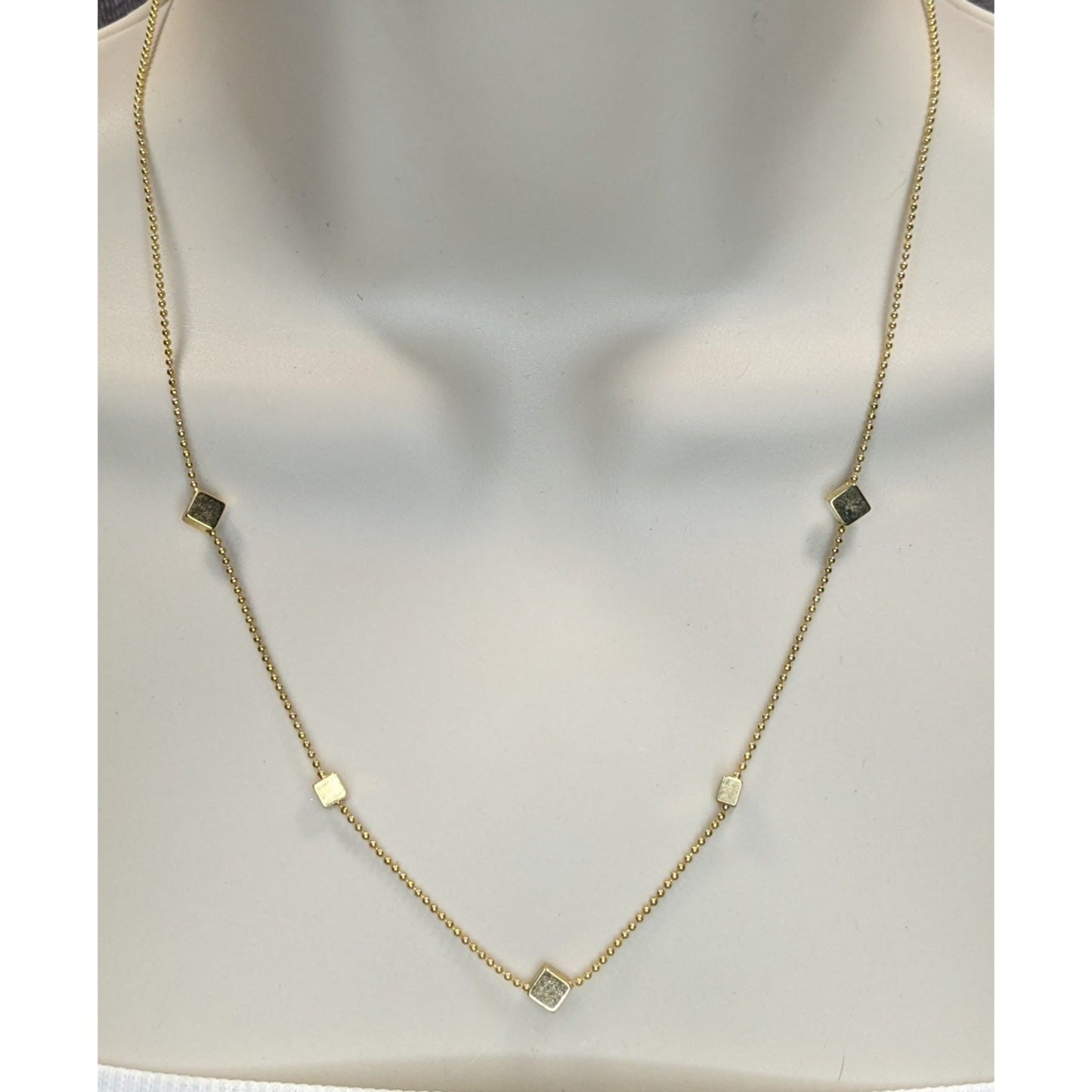 Gold Tone Cube Station Necklace Geometric Chain Minimalist Modern Jewelry