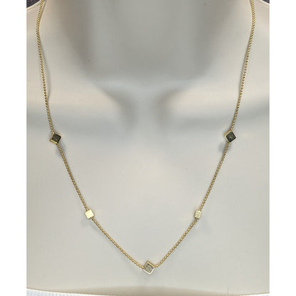 Gold Tone Cube Station Necklace Geometric Chain Minimalist Modern Jewelry