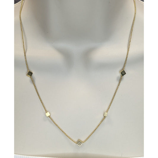 Gold Tone Cube Station Necklace Geometric Chain Minimalist Modern Jewelry