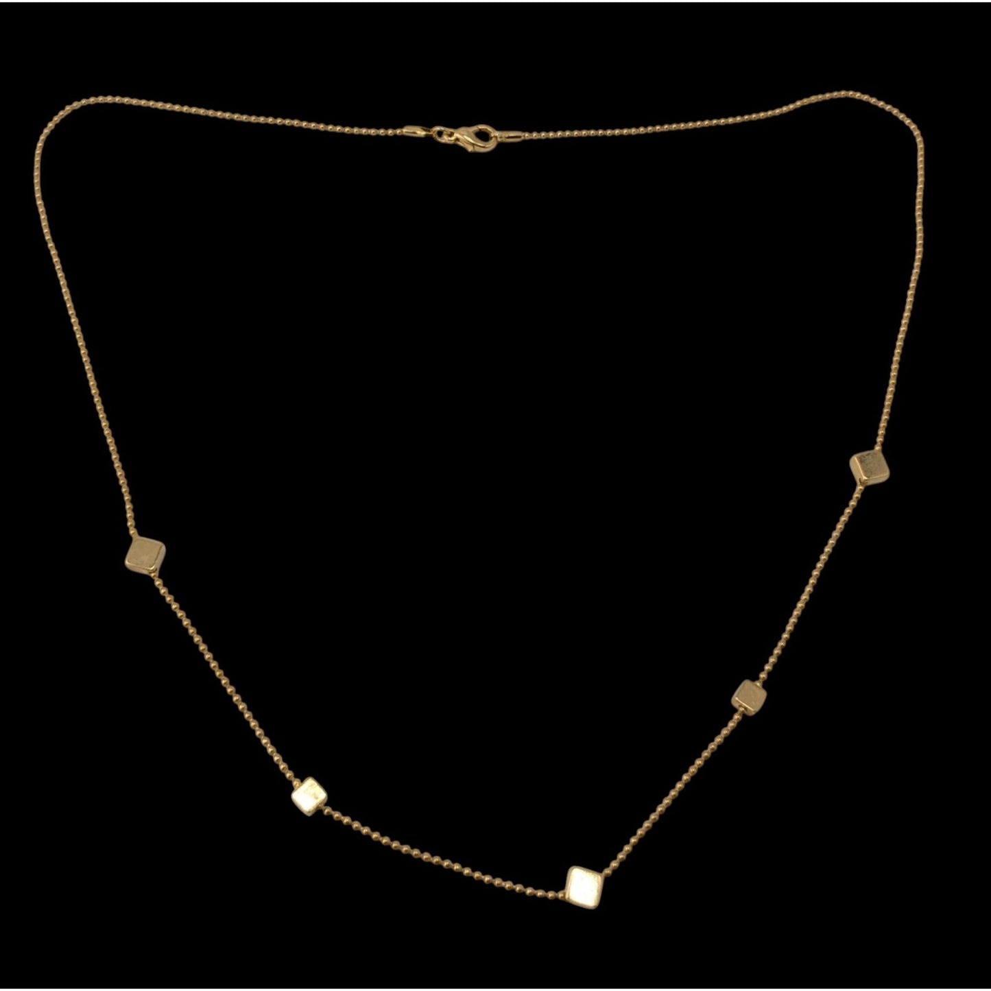 Gold Tone Cube Station Necklace Geometric Chain Minimalist Modern Jewelry