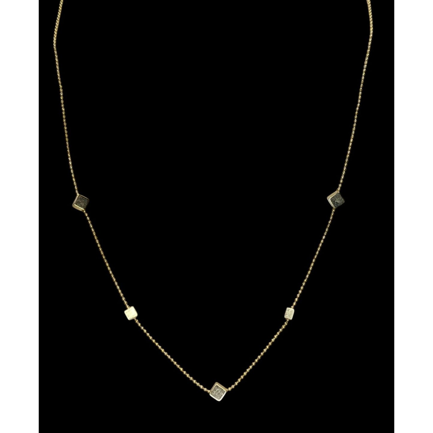 Gold Tone Cube Station Necklace Geometric Chain Minimalist Modern Jewelry
