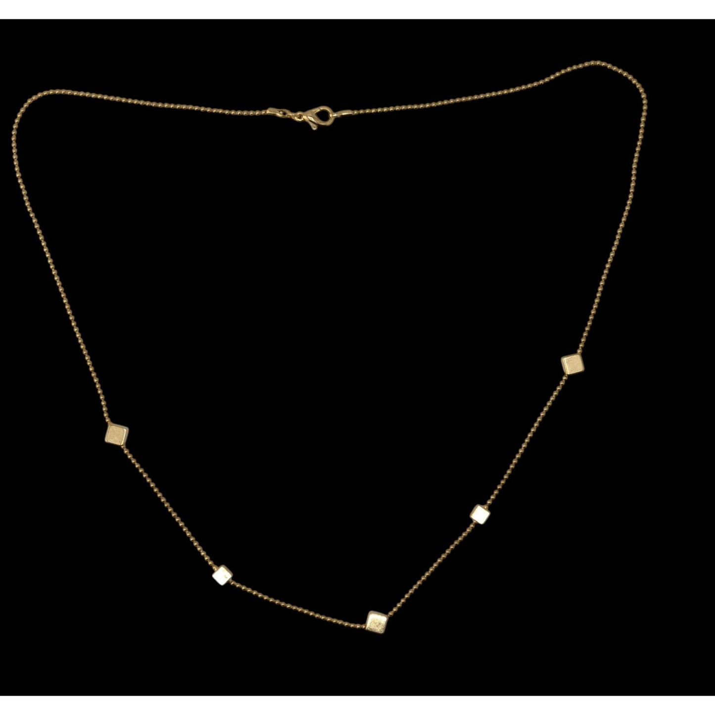 Gold Tone Cube Station Necklace Geometric Chain Minimalist Modern Jewelry