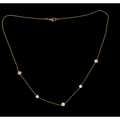 Gold Tone Cube Station Necklace Geometric Chain Minimalist Modern Jewelry