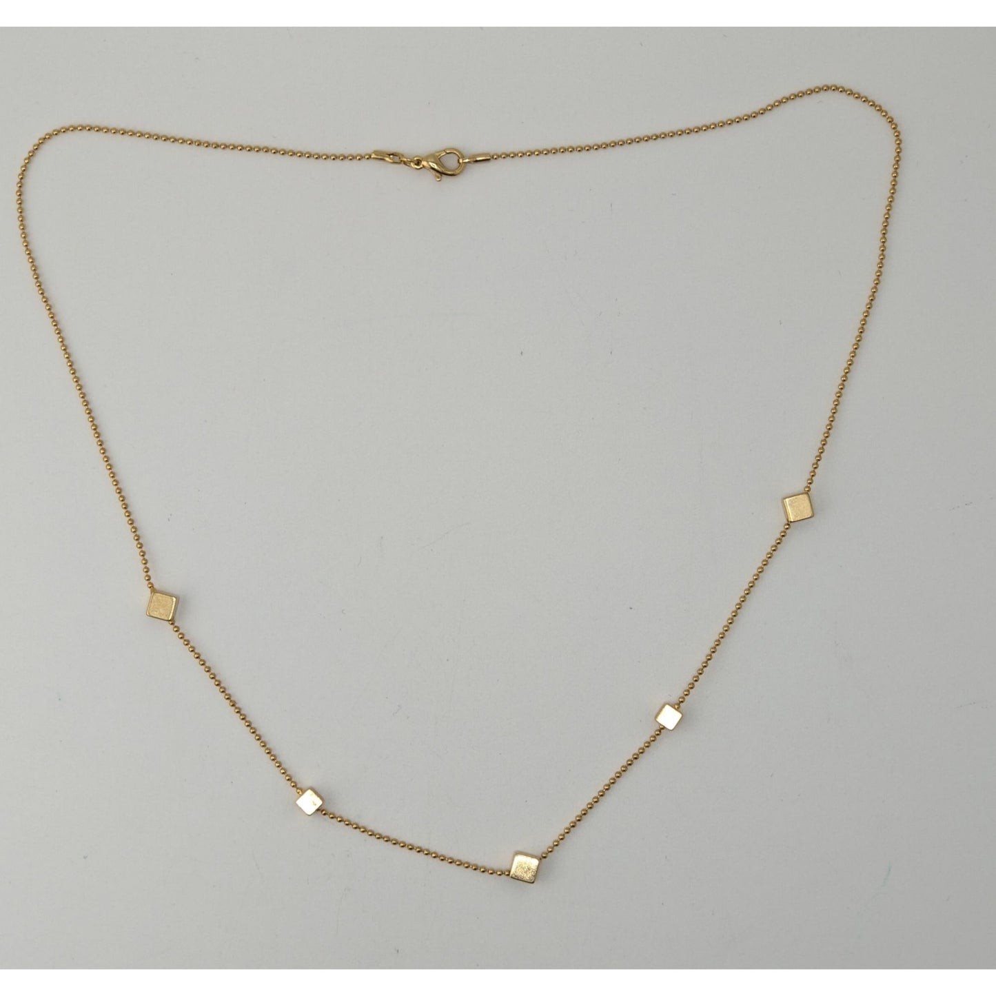 Gold Tone Cube Station Necklace Geometric Chain Minimalist Modern Jewelry