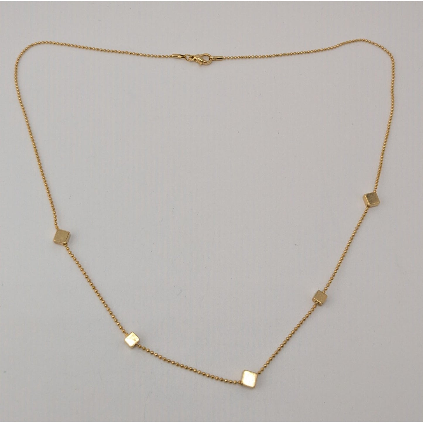 Gold Tone Cube Station Necklace Geometric Chain Minimalist Modern Jewelry