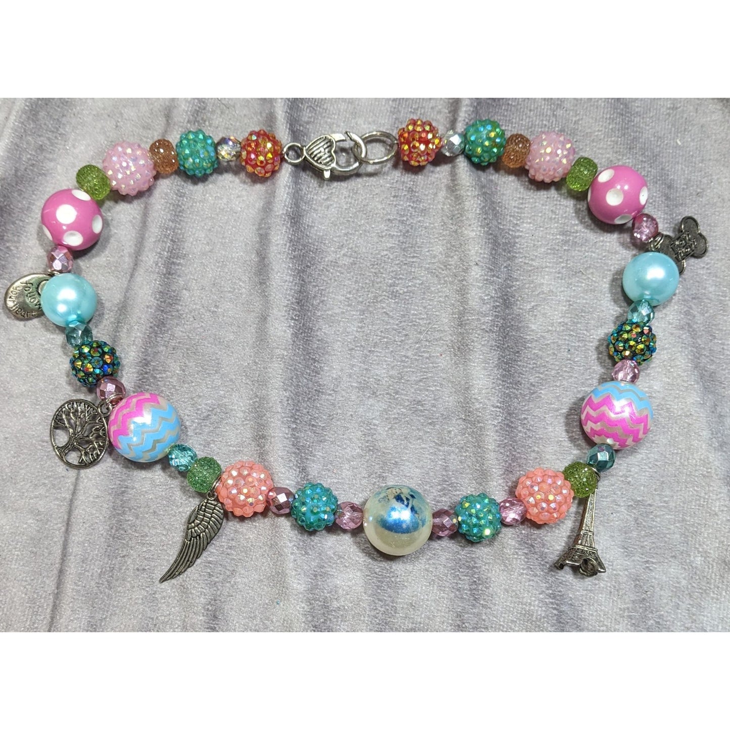 Candycore Bubblegum Rainbow Necklace With Charms