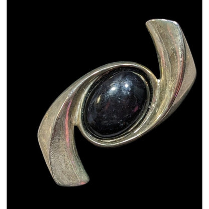 Vintage Abstract Art Deco Swirl Brooch With Onyx Cabochon