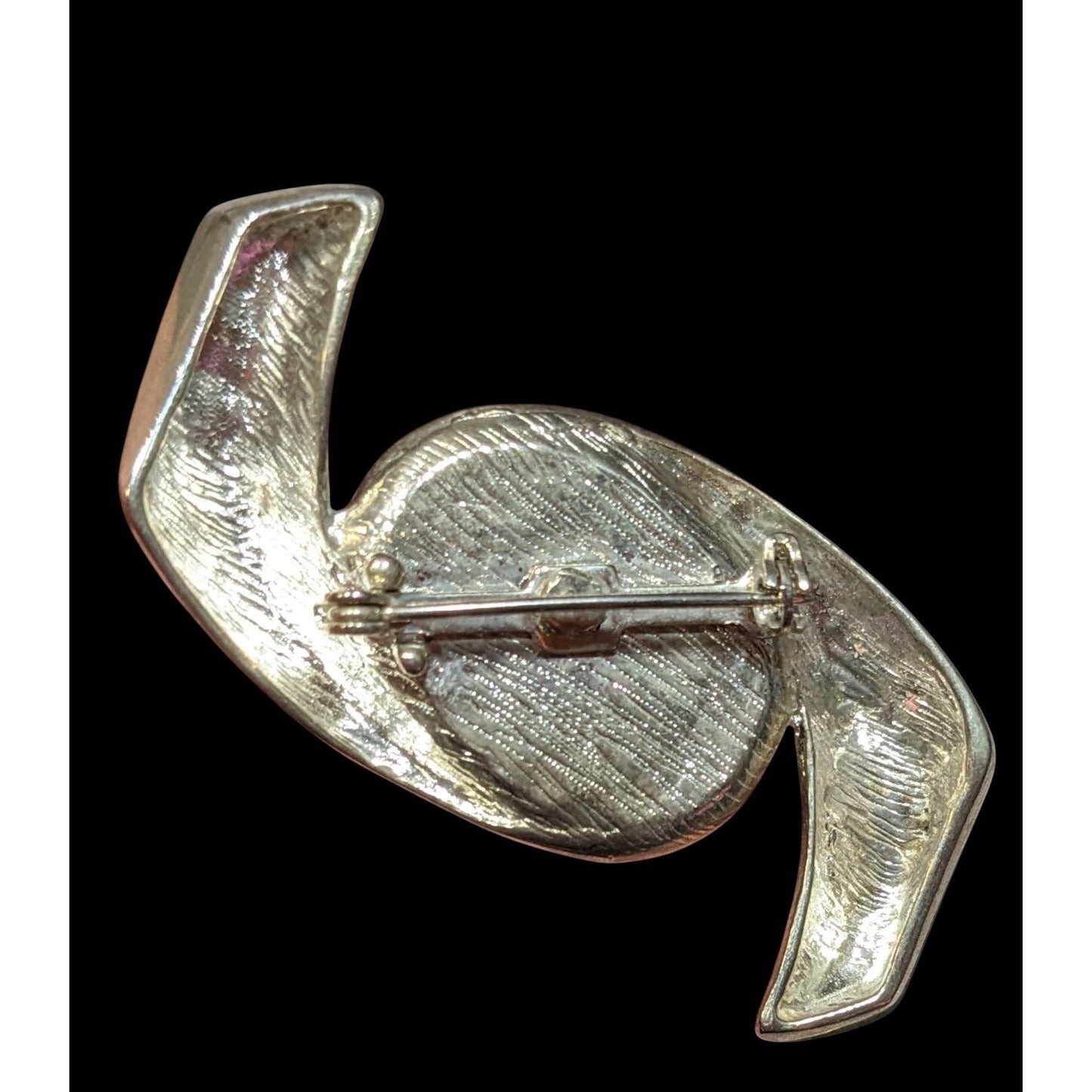 Vintage Abstract Art Deco Swirl Brooch With Onyx Cabochon