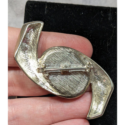 Vintage Abstract Art Deco Swirl Brooch With Onyx Cabochon