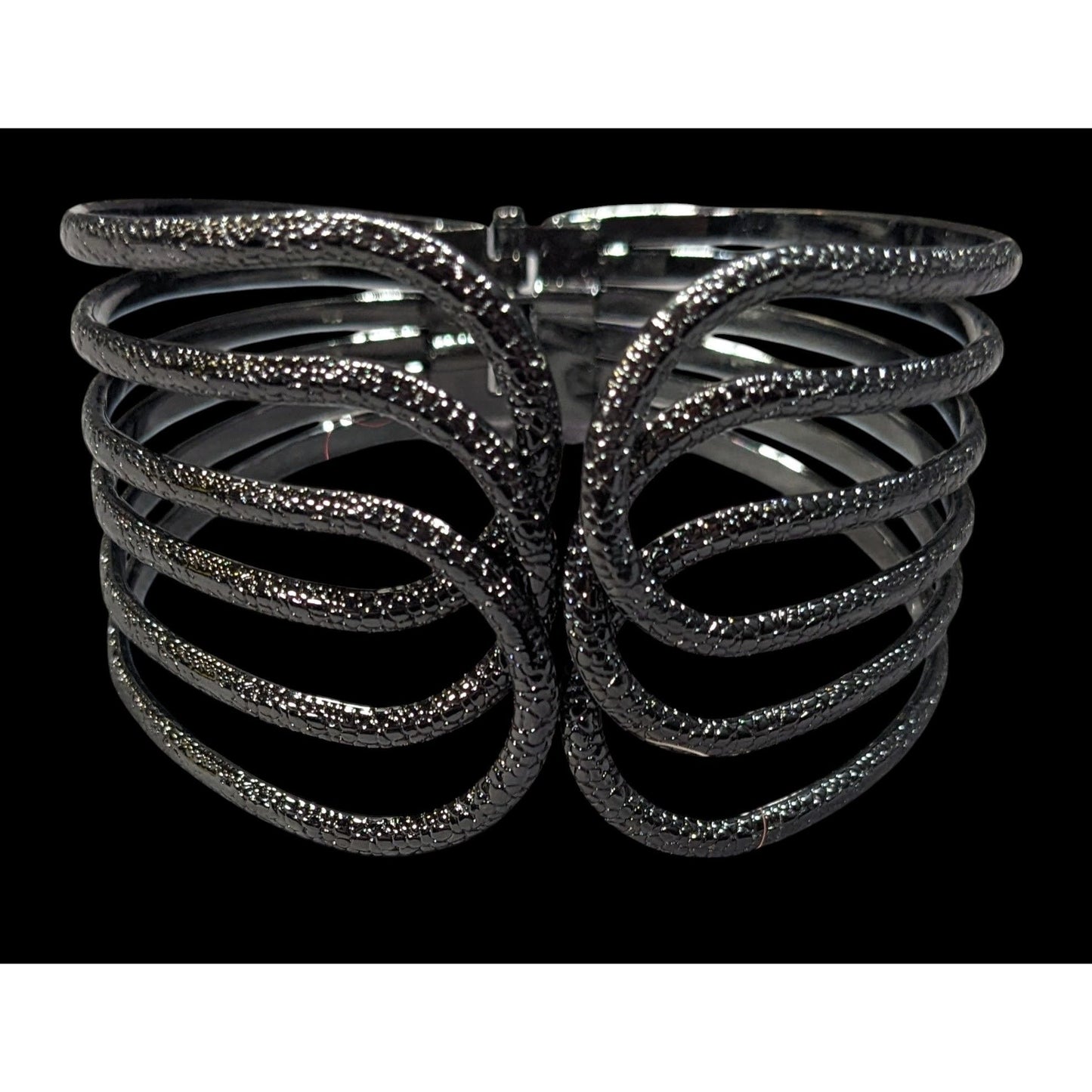Gothic Gunmetal Tone Textured Loop Clamper Bracelet