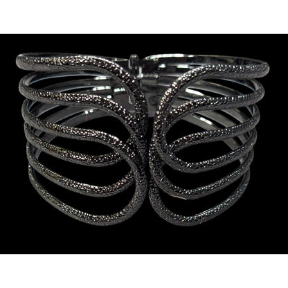 Gothic Gunmetal Tone Textured Loop Clamper Bracelet