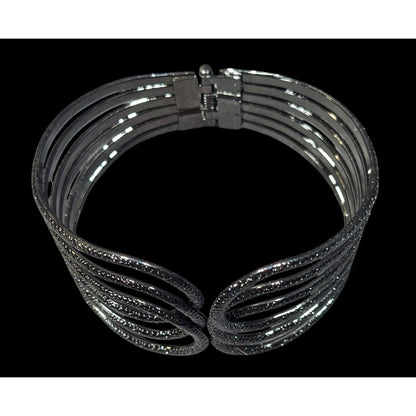 Gothic Gunmetal Tone Textured Loop Clamper Bracelet