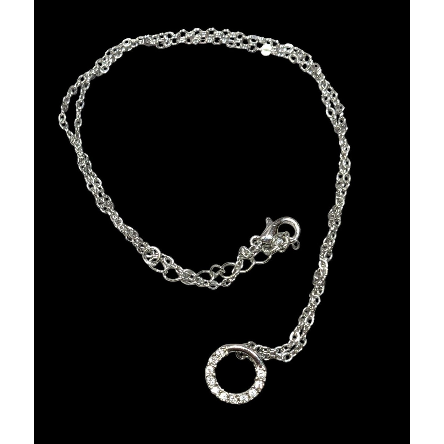 Minimalist Silver Tone Rhinestone Open Ring Pendant Necklace