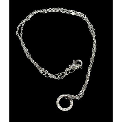 Minimalist Silver Tone Rhinestone Open Ring Pendant Necklace