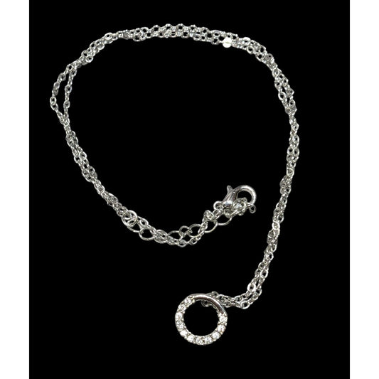 Minimalist Silver Tone Rhinestone Open Ring Pendant Necklace