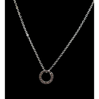 Minimalist Silver Tone Rhinestone Open Ring Pendant Necklace