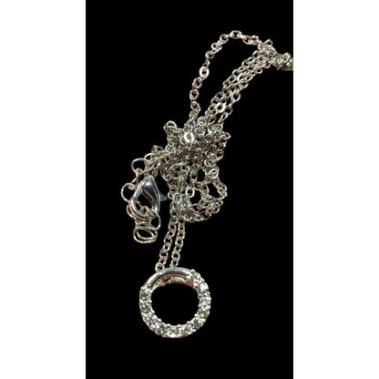 Minimalist Silver Tone Rhinestone Open Ring Pendant Necklace