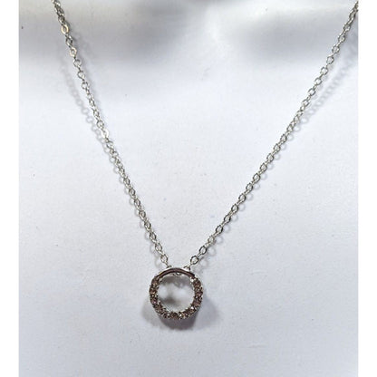 Minimalist Silver Tone Rhinestone Open Ring Pendant Necklace