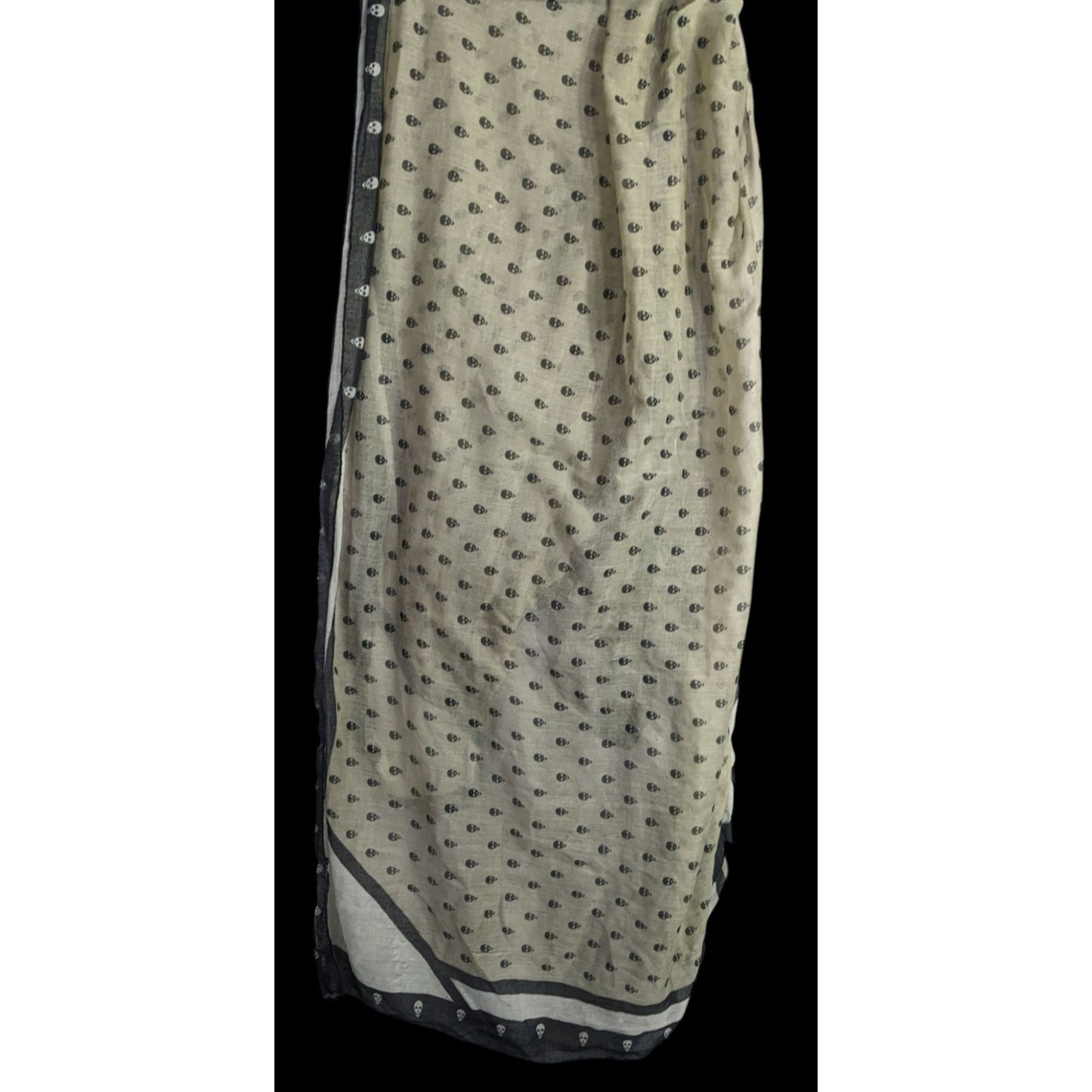 Gothic Skull Print Lightweight Beige Scarf With Black Accents 77"x41" Soft Fabric