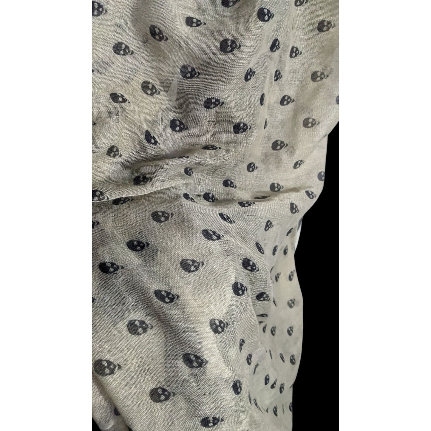 Gothic Skull Print Lightweight Beige Scarf With Black Accents 77"x41" Soft Fabric